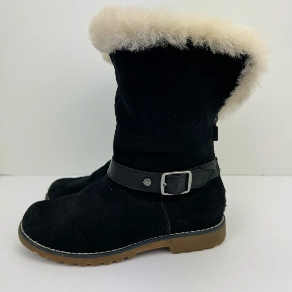 UGG Nessa Boots shearling lined black suede mid calf boots size 2.